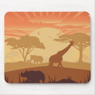 Safari Zonsondergang Wilde Dieren Silhouet Natuur Muismat