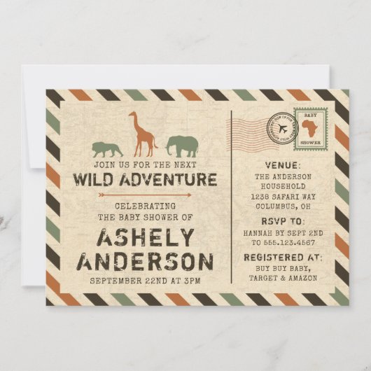 Safari Zoo African Animals Baby shower Invitation Kaart (Voorkant)