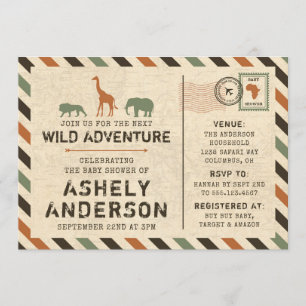 Safari Zoo African Animals Baby shower Invitation Kaart