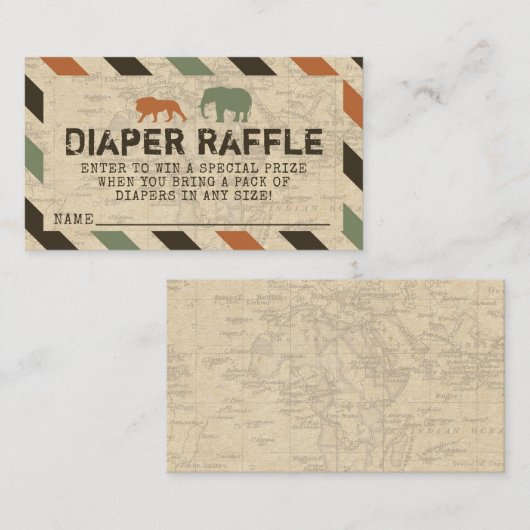 Safari Zoo African Animals Diaper Raffle Informatiekaartje (Voorkant / Achterkant)