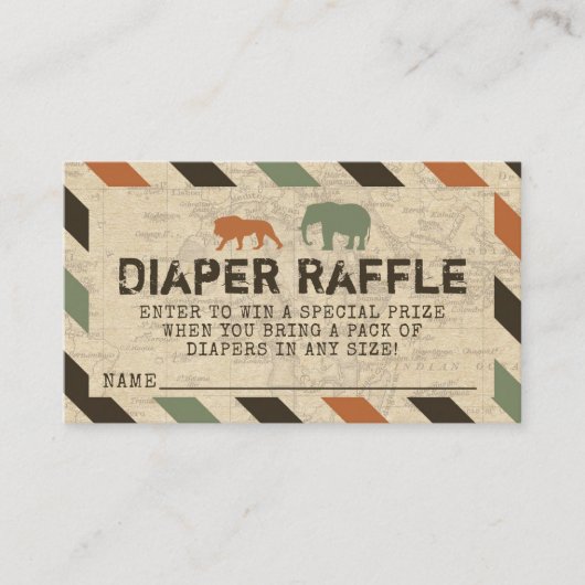 Safari Zoo African Animals Diaper Raffle Informatiekaartje (Voorkant)