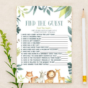 Safari Zoo Animals Vind het gast Baby shower spel Briefpapier