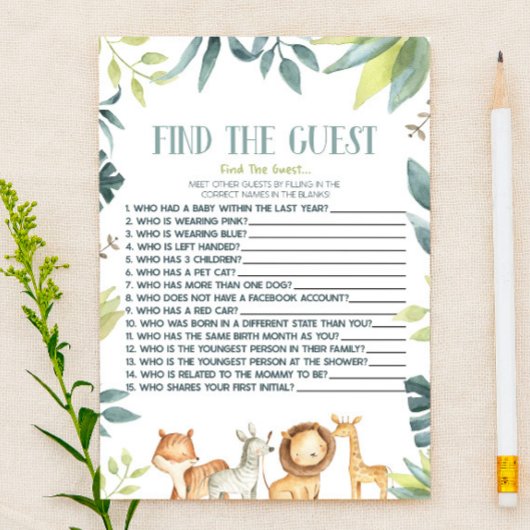 Safari Zoo Animals Vind het gast Baby shower spel Briefpapier