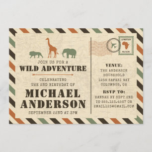 Safari Zoo Birthday Party Invitation Kaart