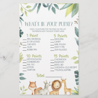 Safari Zoo Dier Wat is er in Purse Baby shower spe Briefpapier