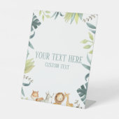 Safari Zoo Dieren Aangepaste Tekst Tafel Partij Te Reclamebord Met Voetstuk (Voorkant)