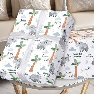 Safari ZOO Dieren Schattigee Olifant Boy Verjaarda Cadeaupapier