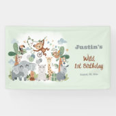 Safari ZOO Dieren Wild Een Groene 1e Verjaardag Spandoek (Horizontaal)