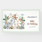 Safari ZOO Dieren Wild One Boy 1e Verjaardag Spandoek (Horizontaal)