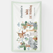 Safari ZOO Dieren Wild One Boy 1e Verjaardag Spandoek (Verticaal)