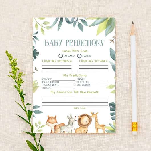 Safari Zoo Dierlijke Baby shower voorspellingen ac Briefpapier