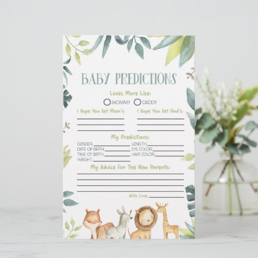 Safari Zoo Dierlijke Baby shower voorspellingen ac Briefpapier (Staand voorkant)