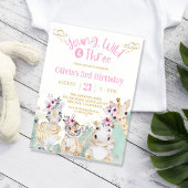 Safari Zoo Roze Goud Bloemen Meisje 3e Verjaardag Kaart