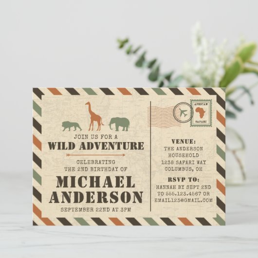 Safari Zoo verjaardagsfeestje uitnodiging (Staand voorkant)