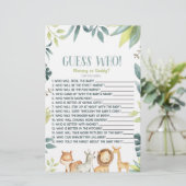 Safari Zoo Wilde Dieren Raad eens wie! Baby shower Briefpapier (Staand voorkant)
