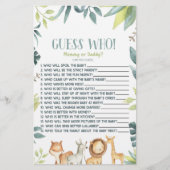 Safari Zoo Wilde Dieren Raad eens wie! Baby shower Briefpapier (Voorkant)
