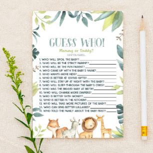 Safari Zoo Wilde Dieren Raad eens wie! Baby shower Briefpapier