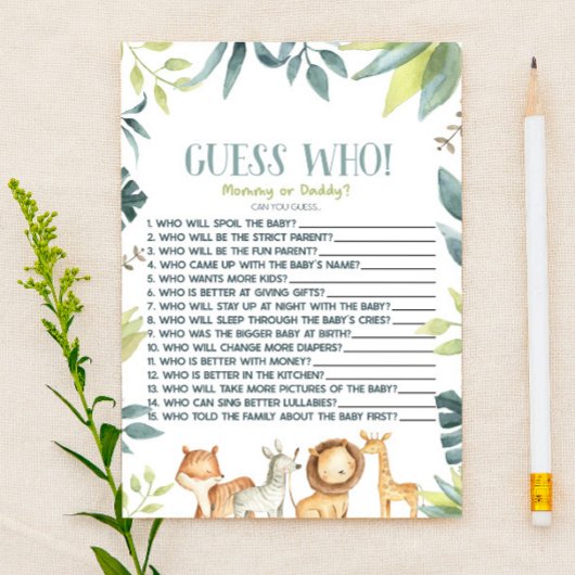 Safari Zoo Wilde Dieren Raad eens wie! Baby shower Briefpapier