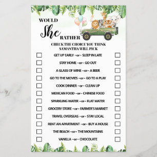Safari zou ze liever Baby shower gamen Kaart