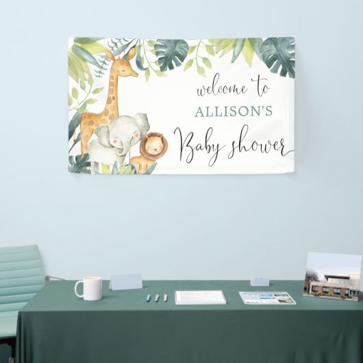 Safaridieren genderneutraal baby shower achtergron spandoek (Beurs)