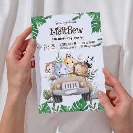 safaridieren | Oerwoud Animal Birthday Party Kaart