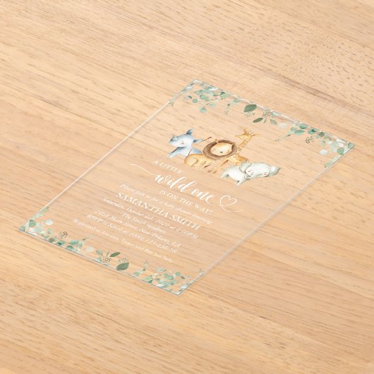 Safaridieren, Oerwoud, wilde dieren, Baby shower Acryl Uitnodigingen (Laagn)