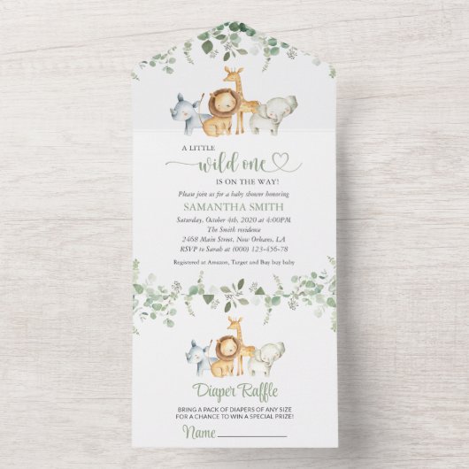 Safaridieren, Oerwoud, wilde dieren, Baby shower All In One Uitnodiging (Binnen)