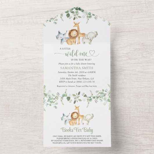 Safaridieren, Oerwoud, wilde dieren, Baby shower All In One Uitnodiging (Binnen)