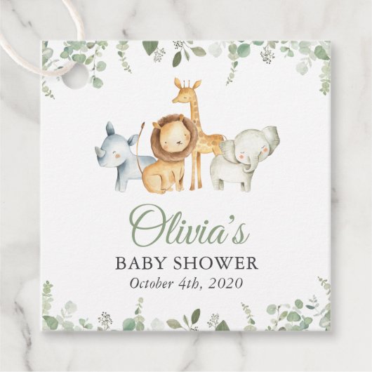 Safaridieren, Oerwoud, wilde dieren, Baby shower Bedankjes Labels (Voorkant)