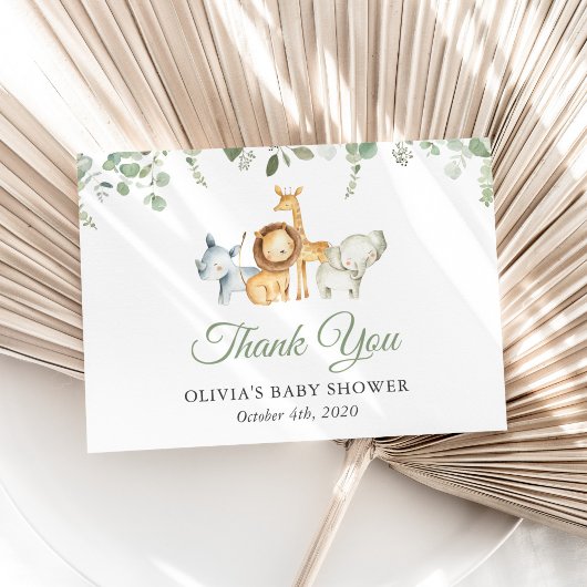 Safaridieren, Oerwoud, wilde dieren, Baby shower Bedankkaart