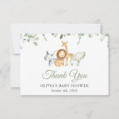 Safaridieren, Oerwoud, wilde dieren, Baby shower Bedankkaart (Voorkant)