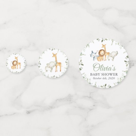 Safaridieren, Oerwoud, wilde dieren, Baby shower Confetti (Achterkanten)