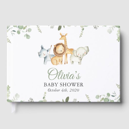 Safaridieren, Oerwoud, wilde dieren, Baby shower Gastenboek (Voorkant)