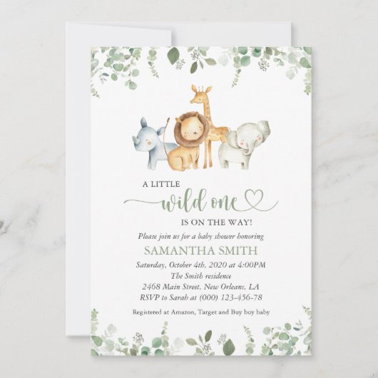 Safaridieren, Oerwoud, wilde dieren, Baby shower Kaart (Voorkant)