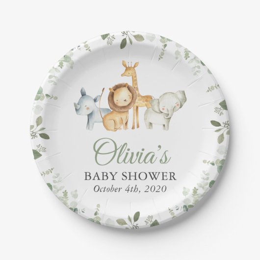 Safaridieren, Oerwoud, wilde dieren, Baby shower Papieren Bordje (Voorkant)