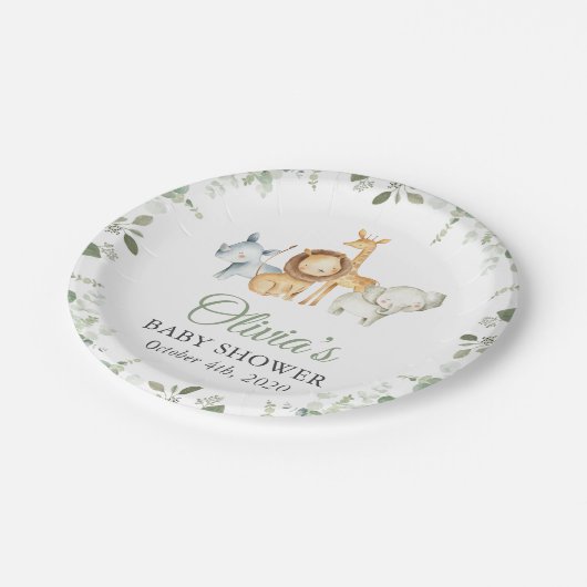 Safaridieren, Oerwoud, wilde dieren, Baby shower Papieren Bordje (Gekanteld)