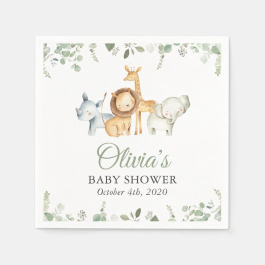 Safaridieren, Oerwoud, wilde dieren, Baby shower Servet (Voorkant)