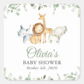 Safaridieren, Oerwoud, wilde dieren, Baby shower Vierkante Sticker (Voorkant)