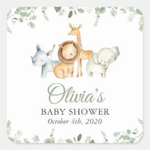 Safaridieren, Oerwoud, wilde dieren, Baby shower Vierkante Sticker