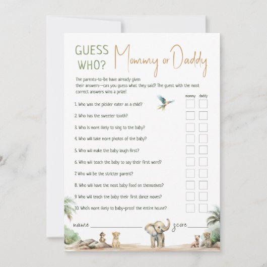 Safaridieren raden wie mama of papa Kaart is (Voorkant)