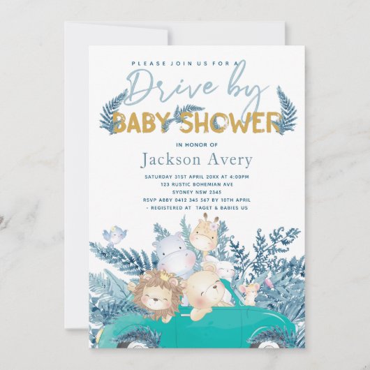 Safaridieren rijden met het Baby shower Kaart (Voorkant)