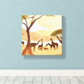 safaridieren | Silhouet Natuur Waterverf Canvas Afdruk (Insitu (Houten vloer))