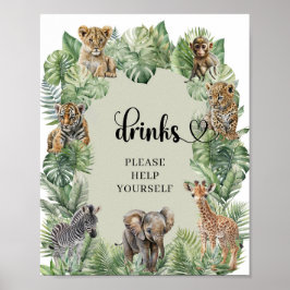 Safaridieren Tropische groenere drinken tafelteken Poster