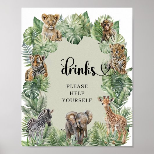 Safaridieren Tropische groenere drinken tafelteken Poster (Voorkant)
