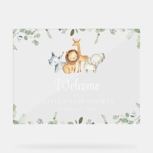 Safaridieren, wilde dieren, Baby shower welkom Acryl Bord (Voorkant)