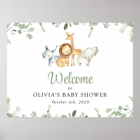 Safaridieren, wilde dieren, Baby shower welkom Poster (Voorkant)