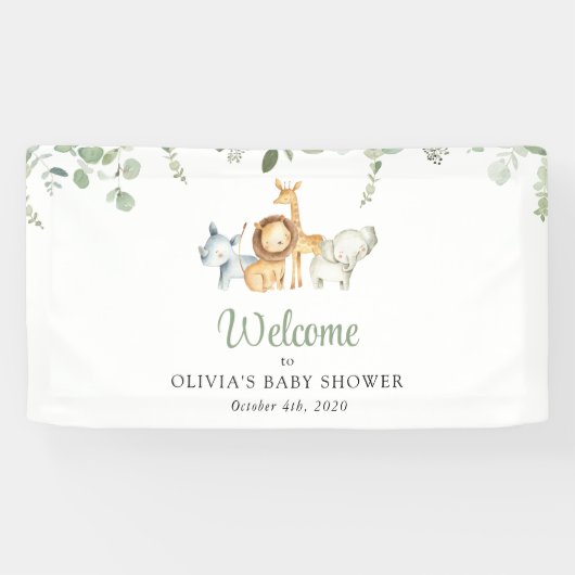 Safaridieren, wilde dieren, Baby shower welkom Spandoek (Horizontaal)