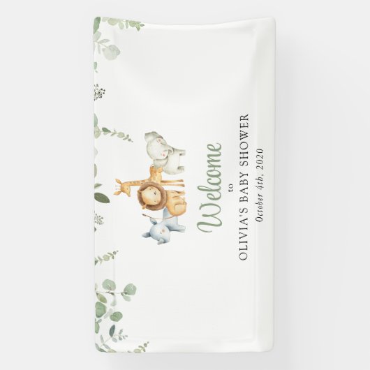 Safaridieren, wilde dieren, Baby shower welkom Spandoek (Verticaal)