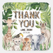 Safary Theme Oerwoud Animals Bedankt Favor Vierkante Sticker (Voorkant)