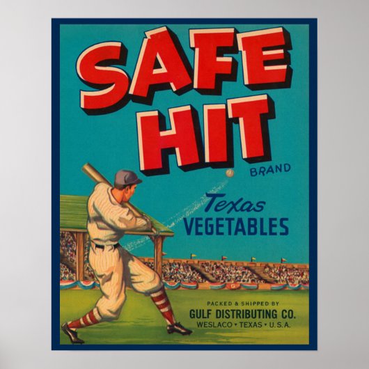 Safe Hit Texas Vegetables Crate Label Poster (Voorkant)